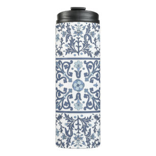 Termo Patrón gráfico floral elegante azul