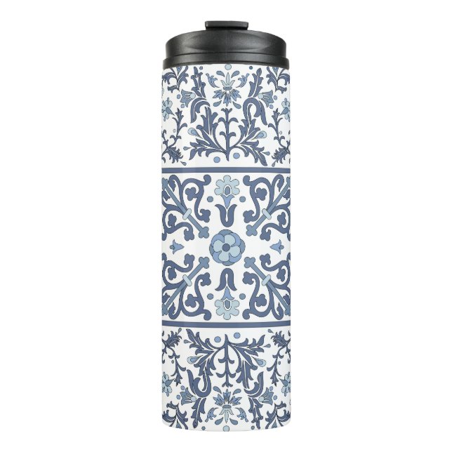 Termo Patrón gráfico floral elegante azul (Anverso)