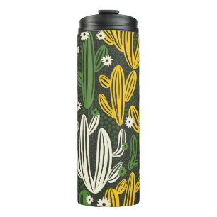 Termo patrón ininterrumpido con cactus sobre fondo negro