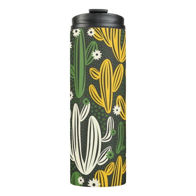 Termo patrón ininterrumpido con cactus sobre fondo negro (Anverso)