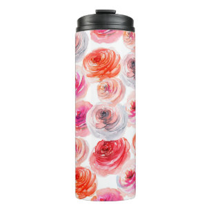 Termo Patrón ininterrumpido floral de acuarela rojo, bla