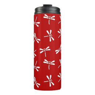 Termo Patrón japonés de libélula, rojo profundo y blanco