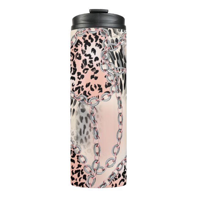 Termo Patrón leopardo, flores, cadena, rosas (Anverso)