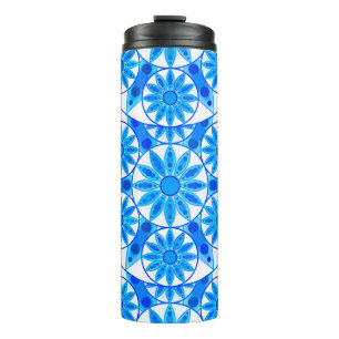 Termo Patrón Mandala, azul cobalto, turquesa y blanco