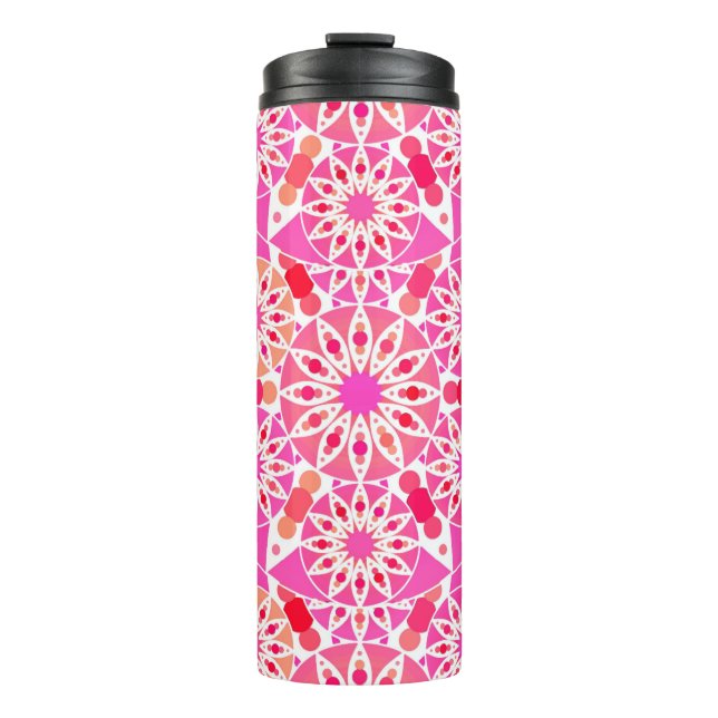 Termo Patrón Mandala, tonos rosados y corales (Anverso)