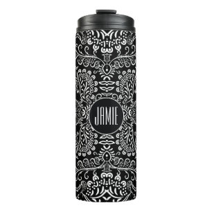 Termo Patrón Mehndi blanco y negro personalizado
