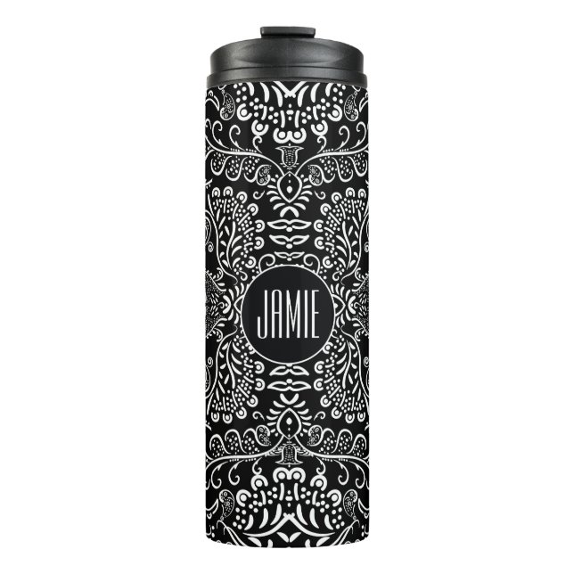 Termo Patrón Mehndi blanco y negro personalizado (Anverso)