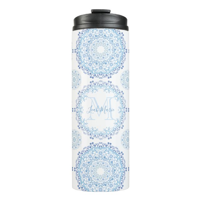 Termo Patrón moderno Monograma azul floral estilo (Anverso)