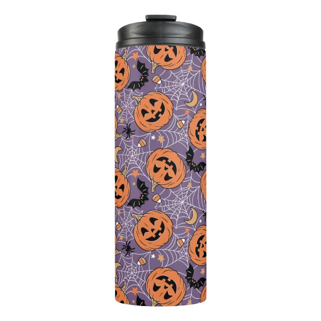 Termo Patrón morado de Halloween de Jack-O-Lantern (Anverso)