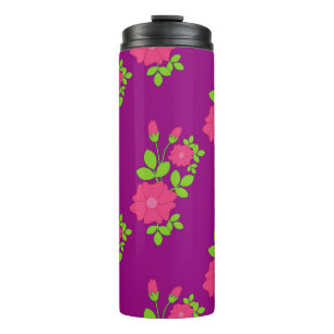 Termo Patrón morado sin costuras con flores rosadas y co