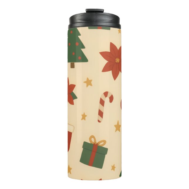 Termo Patrón Navideño Acogedor con Regalos y Árboles (Anverso)