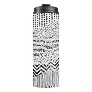 Termo Patrón ondulado blanco y negro. Ornamento dibujado