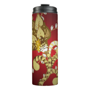 Termo Patrón ornamental de vintage sobre un rojo, amaril
