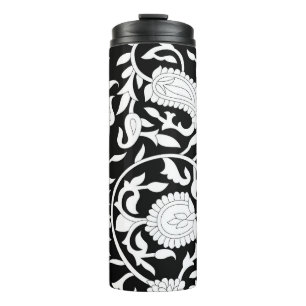 Termo Patrón paisley indio tradicional sobre negro y wh