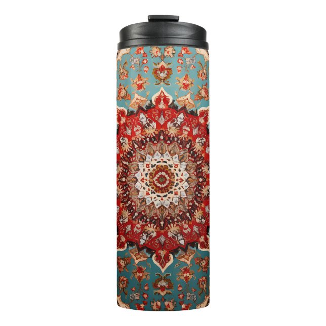 Termo Patrón persa retro oriental azul crema rojo (Anverso)