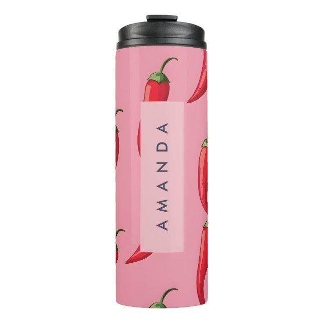 Termo Patrón picante de pimienta de chile rojo en fondo  (Anverso)