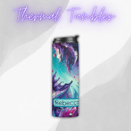 Termo Patrón resumen de color turquesa y rosa monogramad