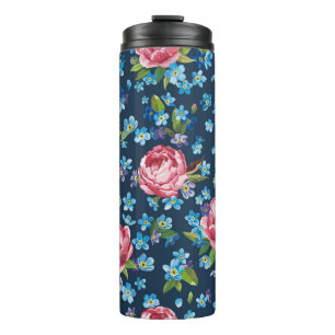 Termo Patrón retro elegante sin costuras con peonías ros