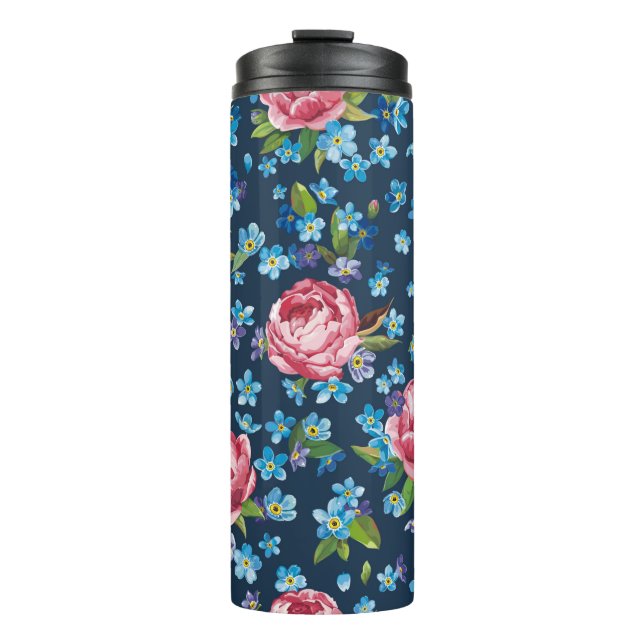 Termo Patrón retro elegante sin costuras con peonías ros (Anverso)