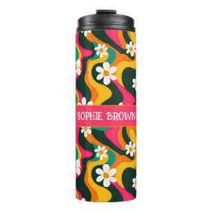 Termo Patrón retro floral de los años 70 con color de no