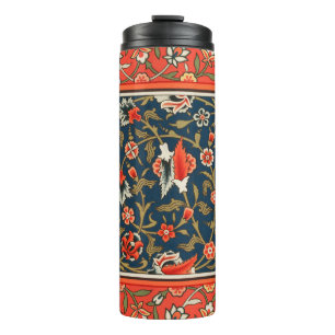 Termo Patrón rojo azul pájaro y flor