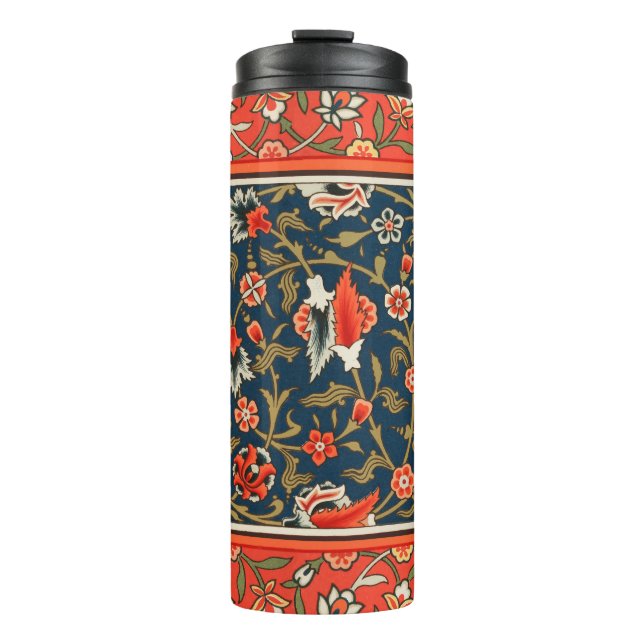 Termo Patrón rojo azul pájaro y flor (Anverso)