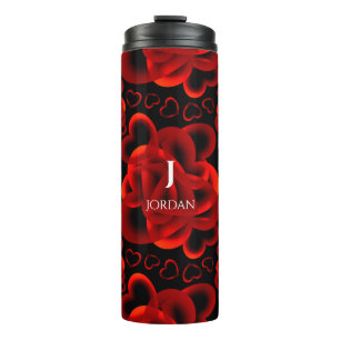 Termo Patrón rojo de corazones abundantes