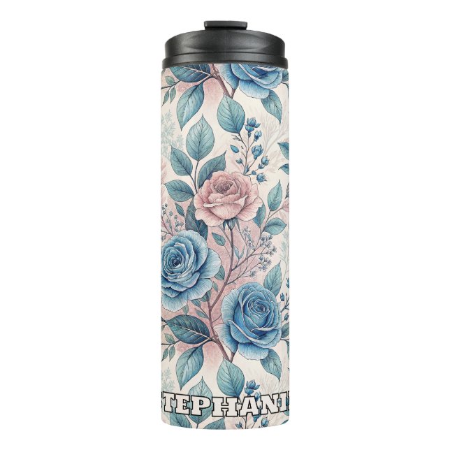 Termo Patrón rosa azul y rosa sobre blanco rosado suave (Anverso)