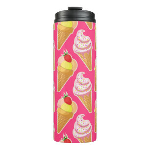 Termo Patrón rosa de Kawaii con helado de fresa
