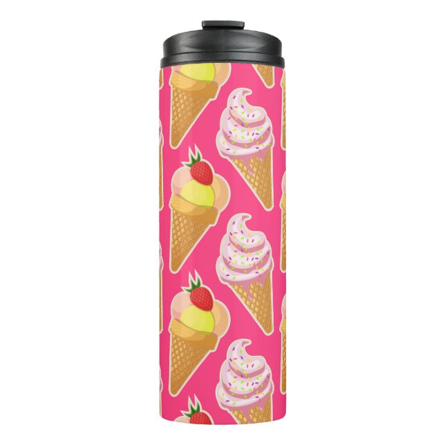 Termo Patrón rosa de Kawaii con helado de fresa (Anverso)