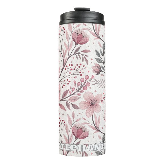 Termo Patrón Sakura de flores de cerezo rosa en blanco ( (Anverso)
