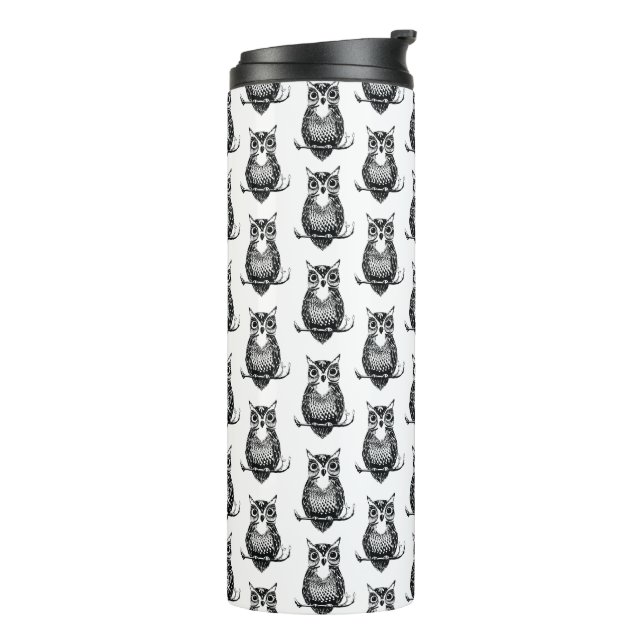 Termo Patrón simple de búho blanco y negro (Rotado hacia la izquierda)