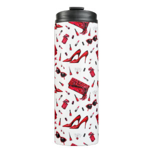 Termo Patrón sin brillo con cosas chicas en color rojo