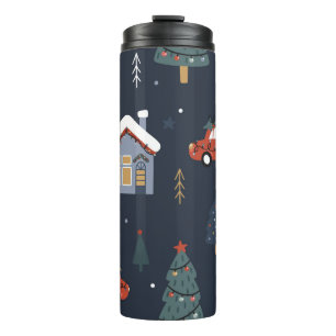 Termo Patrón sin fisuras con árbol de navidad, auto