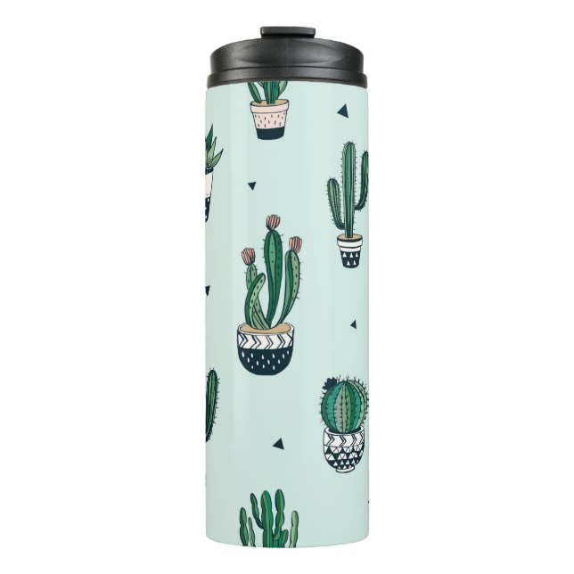 Termo Patrón sin fisuras dibujado a mano con cactus y su (Anverso)