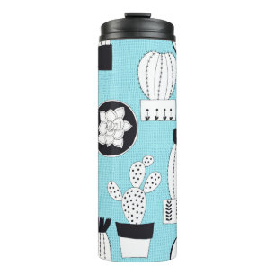 Termo Patrón sin fisuras dibujado a mano con cactus y su