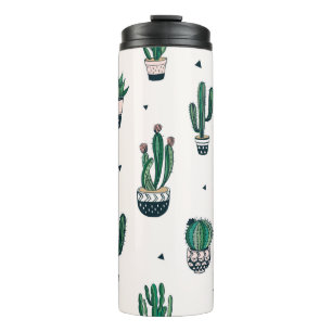 Termo Patrón sin fisuras dibujado a mano con cactus y su