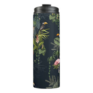 Termo Patrón sin foco con animales de la jungla, flores