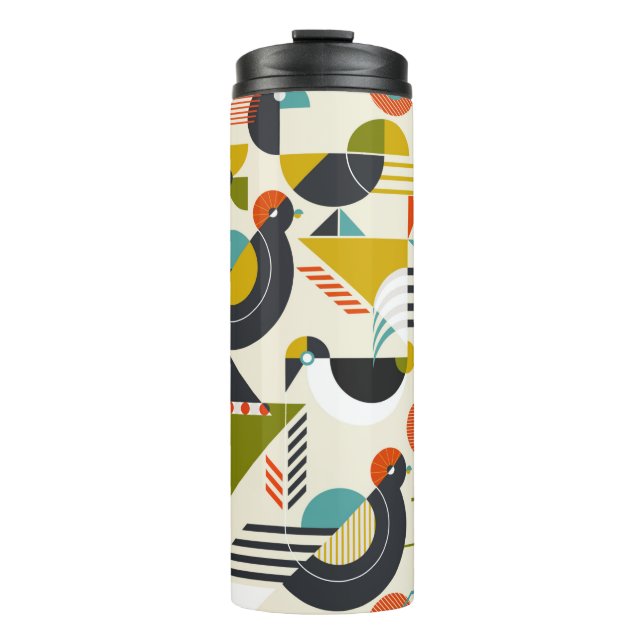 Termo Patrón sin foco con aves estilizadas en bauh retro (Anverso)