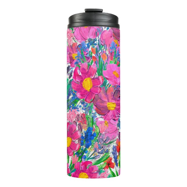 Termo Patrón sin foco con bellas flores. Acuarela (Anverso)