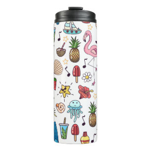 Termo Patrón sin foco con elementos de verano. ilustraci