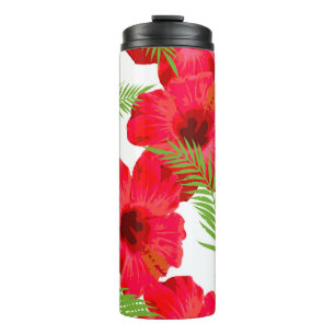 Termo Patrón sin foco con flor tropical, hojas de palma