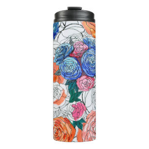 Termo Patrón sin foco con flores coloridas