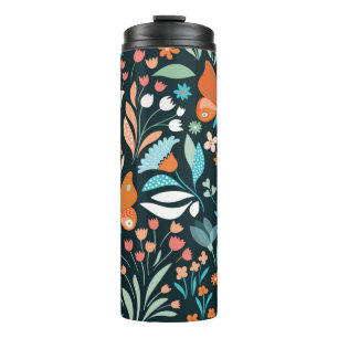 Termo Patrón sin foco con flores y mariposas