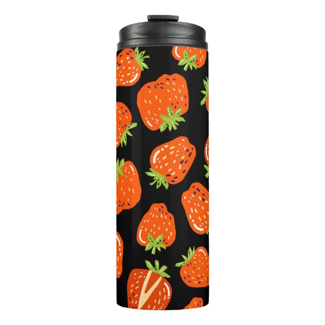 Termo Patrón sin foco con fresas pequeñas en negro (Anverso)
