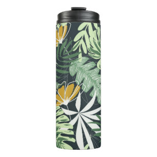 Termo Patrón sin foco con hojas tropicales y flores