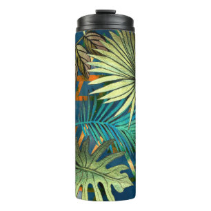Termo Patrón sin foco con hojas tropicales y geometri
