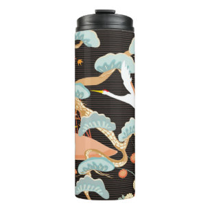 Termo Patrón sin foco con las aves. Grúa. Heron. Japon