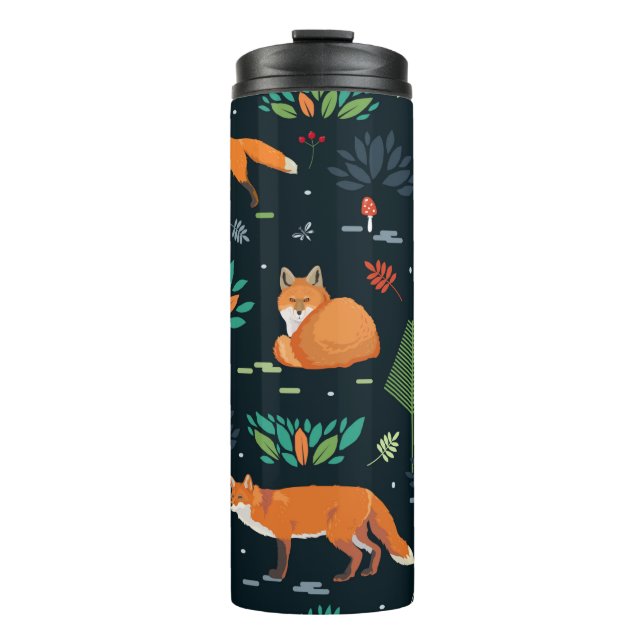 Termo Patrón sin foco con zorros, árboles, hojas, hongos (Anverso)