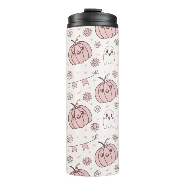 Termo Patrón sin foco de Halloween rosa Pastel (2) (Anverso)